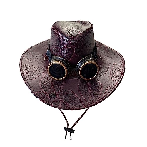 KLOVA Steampunk Cowboy PU Hut für Erwachsene mit Brille Vintage Viktorianischen Steampunk Kostüm Kappe Frauen Männer Halloween Party Requisiten von KLOVA