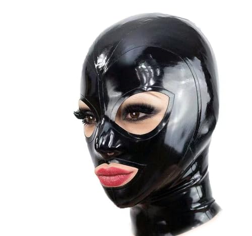 KLVEU Schwarze Latexhaubenmaske Vollgesichtsmaske Reitmaske Haube Party Latexmaske (L) von KLVEU