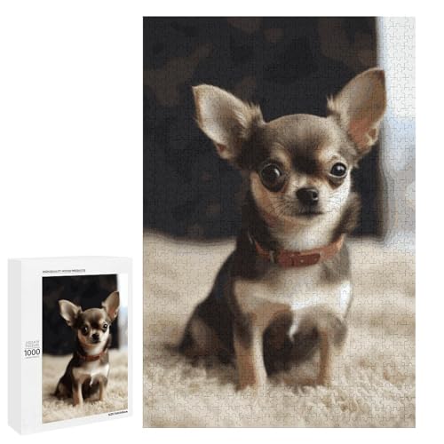 Niedliches Chihuahua-Puzzle, Holzpuzzle, personalisierbar, 1000 Teile, für Erwachsene, anspruchsvolles Puzzle, Familie, Hochzeit, Abschlussgeschenk von KLWQR