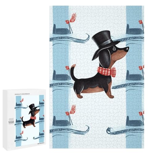 Pariser Dackel-Holzpuzzle, personalisierbar, 1000 Teile, Familiendekoration für Erwachsene, anspruchsvolles Puzzle, Familie, Hochzeit, Abschlussgeschenk von KLWQR