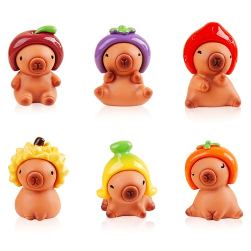 KMFASVX 6PCS Mini Capybara Figuren, Mini Capibara Harz Figuren, Capybara Puppenhaus Miniaturen,Capybara Kuchendekoration Für Miniaturlandschaft Kuchen Desktop Garten Ornament von KMFASVX