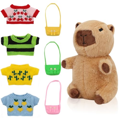 KMFASVX Capybara Plüschtier, 25cm Capybara Kuscheltier mit Kleidung und Rucksäcken, Snackles Capybara, Wasserschwein Kuscheltier für Kinderspielzeug, Geburtstagsgeschenke, Heimdekoration 8pcs von KMFASVX