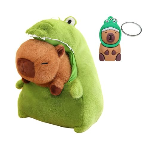 KMFASVX Capybara Plüschtier Removable 2 in 1 Krokodilkopf Capybara Stofftier Kuscheltier Puppensatz Puppenschlüssel mit Dinosaurierhüt für Kinder Jungen Mädchen Geburtstagsgeschenke von KMFASVX