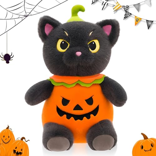 KMFASVX Schwarze Katzen Plüschspielzeug – mit gruseligem Cartoon-Tiermotiv, Neuheit Heimdekoration aus Plüsch | niedliche Plüschfigur mit Halloween-Thema, bequemer Begleiter für das Schlafzimmer (B) von KMFASVX