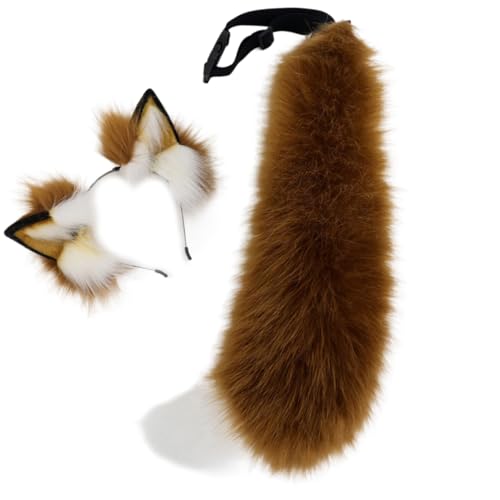 KMGDM 2 x Tier-Cosplay-Kostüm, Kunstpelze, Wolf, Katzen, Füchse, Schwanz und Katzenohren, Stirnbänder, Halloween-Party, Kostümzubehör von KMGDM