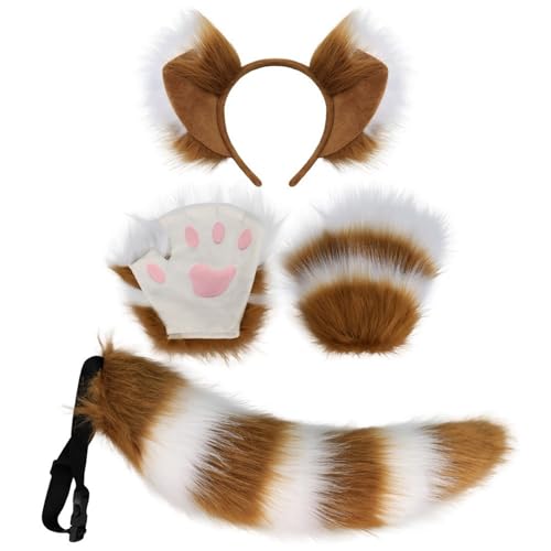 KMGDM 3-teiliges Halloween-Füchs-Kostüm-Set für Kinder, Erwachsene, Cosplay, Halloween-Füchse, Kostümzubehör mit Stirnband, Schwanz, Handschuhen KMGDM 3-teiliges Halloween-Füchs-Kostüm-Set für Kinder, Erwachsene, Cosplay, Halloween-Füchse, Kostümzubehör mit Stirnband, Schwanz, Handschuhen von KMGDM