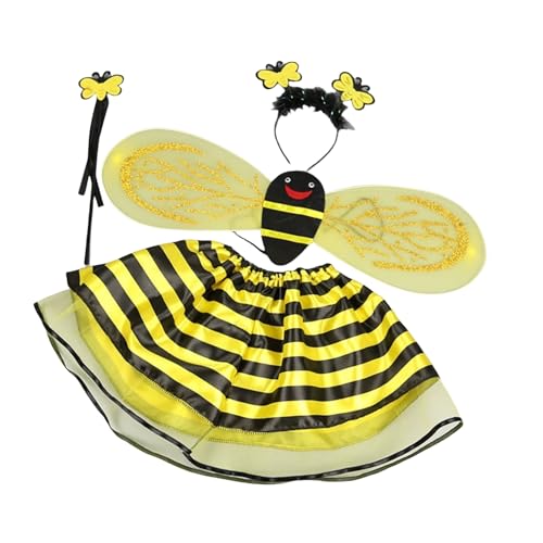 KMGDM 4-teiliges Bienenkostüm-Set für Damen und Erwachsene, Bienenkostüm, Ohren, Stirnband, Tutus, Rock, Schmetterlingsflügel, Zauberstab für Cosplay-Party von KMGDM