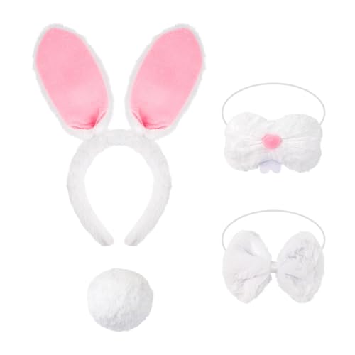 KMGDM 4-teiliges Hasenkostüm-Zubehör-Set für Kinder und Erwachsene, Hasenohren, Stirnband, Fliege, Kaninchen, Schwanz, Nase für Halloween, Ostern KMGDM 4-teiliges Hasenkostüm-Zubehör-Set für Kinder und Erwachsene, Hasenohren, Stirnband, Fliege, Kaninchen, Schwanz, Nase für Halloween, Ostern von KMGDM