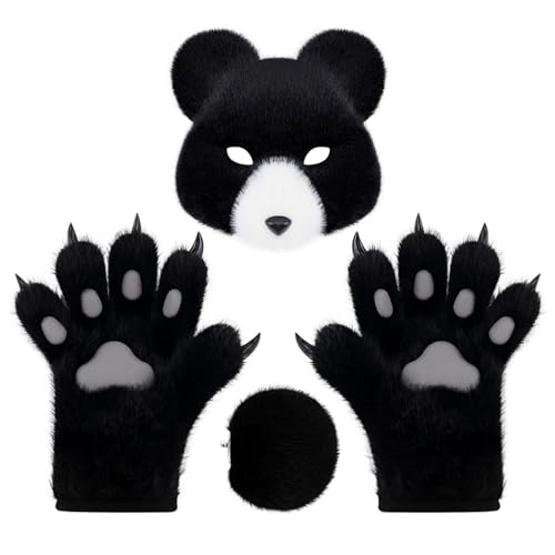 KMGDM Bärenkostüm-Set, Bär, Schwanz, Bär, Handschuhe, Pfoten, Tier-Kostüme, Zubehör, Halloween, Cosplay, Party-Requisiten von KMGDM