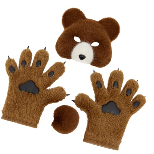 KMGDM Bärenkostüm-Set, Bär, Schwanz, Bär, Handschuhe, Pfoten, Tier-Kostüme, Zubehör, Halloween, Cosplay, Party-Requisiten von KMGDM