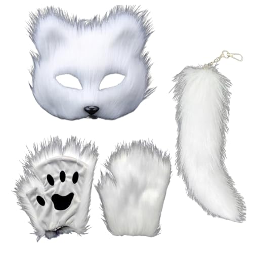 KMGDM Fuchs Kostüm Set Pfoten Handschuhe Tierschwanz Plüsch Tier Gesicht Abdeckung Halloween Kostüm Set Fuchs Schwanz für Cosplay Partys KMGDM Fuchs Kostüm Set Pfoten Handschuhe Tierschwanz Plüsch Tier Gesicht Abdeckung Halloween Kostüm Set Fuchs Schwanz für Cosplay Partys von KMGDM
