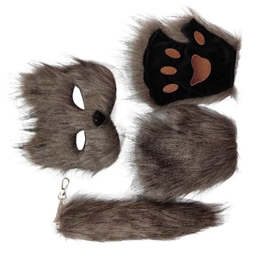 KMGDM Fuchs Kostüm Set Pfoten Handschuhe Tierschwanz Plüsch Tier Gesicht Abdeckung Halloween Kostüm Set Fuchs Schwanz für Cosplay Partys KMGDM Fuchs Kostüm Set Pfoten Handschuhe Tierschwanz Plüsch Tier Gesicht Abdeckung Halloween Kostüm Set Fuchs Schwanz für Cosplay Partys von KMGDM