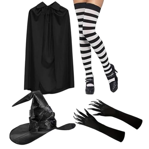 KMGDM Halloween Hexenhut Umhang Kostüm Set mit Klauenhandschuhen und Socken für Cosplay Rollenspiel Party Outfit von KMGDM