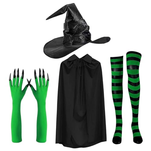 KMGDM Halloween Hexenhut Umhang Kostüm Set mit Klauenhandschuhen und Socken für Cosplay Rollenspiel Party Outfit KMGDM Halloween Hexenhut Umhang Kostüm Set mit Klauenhandschuhen und Socken für Cosplay Rollenspiel Party Outfit von KMGDM
