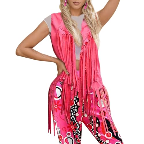 KMGDM Hippie-Party-Kostüm-Set im 70er-Jahre-Stil, mit Fransenweste, auffälliger Hose und Bandana-Ohrringen für Retro-Mottoveranstaltungen von KMGDM