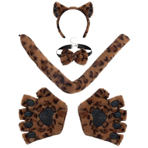 KMGDM Katzenkostüm-Set, Katzenohren, Schwanz, Handschuh, Fliege, Tier-Kostüm, Zubehör, Erwachsene, Kinder, für Halloween, Cosplays KMGDM Katzenkostüm-Set, Katzenohren, Schwanz, Handschuh, Fliege, Tier-Kostüm, Zubehör, Erwachsene, Kinder, für Halloween, Cosplays von KMGDM