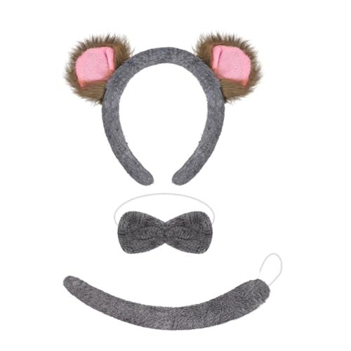 KMGDM Koala-Kostüm-Zubehör-Set, Koala-Ohren, Stirnband, Schwanz, Fliege für Kinder, Jungen, Mädchen, Halloween, Party, Cosplay, Kostüm, 3-teilig von KMGDM