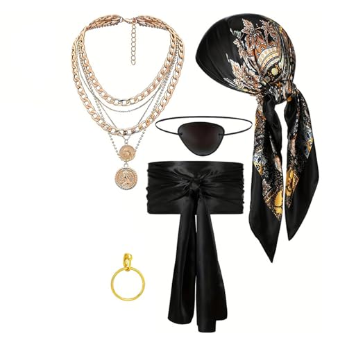 KMGDM Komplettes Piratenkostüm-Set Kopftuch Gürtel Halskette Armband für Halloween Party Cosplay KMGDM Komplettes Piratenkostüm-Set Kopftuch Gürtel Halskette Armband für Halloween Party Cosplay von KMGDM