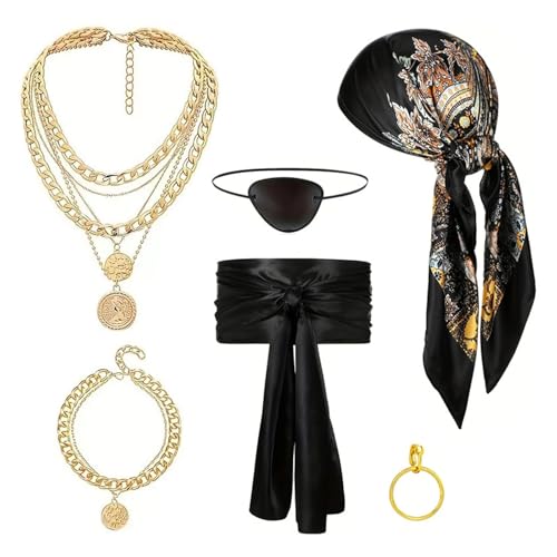 KMGDM Komplettes Piratenkostüm-Set Kopftuch Gürtel Halskette Armband für Halloween Party Cosplay von KMGDM