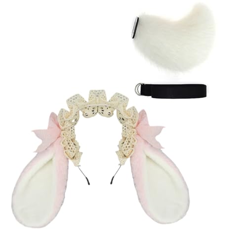 KMGDM Kunstpelze Hasen Ohren Stirnband Schwanz Tier Hasen Kostüme für Weihnachten Halloween Cosplay Party Kostüm Zubehör KMGDM Kunstpelze Hasen Ohren Stirnband Schwanz Tier Hasen Kostüme für Weihnachten Halloween Cosplay Party Kostüm Zubehör von KMGDM