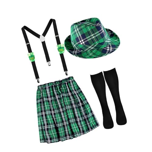 KMGDM Patricks Day Barkeeper-Kostüm, Zubehör, irisches Festival, Barkeeper-Outfits mit Hut, Rock, Herren-Hosenträgerstrumpf KMGDM Patricks Day Barkeeper-Kostüm, Zubehör, irisches Festival, Barkeeper-Outfits mit Hut, Rock, Herren-Hosenträgerstrumpf von KMGDM