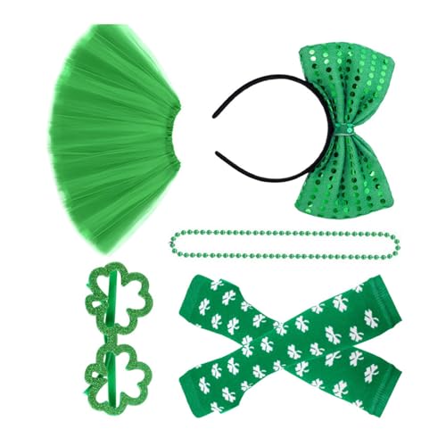 KMGDM Patricks Day Kostümzubehör-Set, grüner Rock, Perlen, Halsketten, Brillen, Stirnbänder, lange Handschuhe für Partys KMGDM Patricks Day Kostümzubehör-Set, grüner Rock, Perlen, Halsketten, Brillen, Stirnbänder, lange Handschuhe für Partys von KMGDM