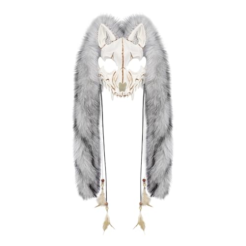 KMGDM Pelziger Wolf Kunstpelze Wikinger Füchse Kopfschmuck für Halloween Werwölfe Kostüm Cosplay Party von KMGDM