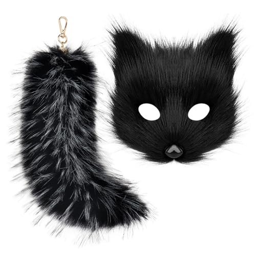 KMGDM Wolf Foxes Face Cover Kostüm mit Tierschwanz Schlüsselanhänger, Halloween Kostüm Dekoration für Kinder Erwachsene Halloween KMGDM Wolf Foxes Face Cover Kostüm mit Tierschwanz Schlüsselanhänger, Halloween Kostüm Dekoration für Kinder Erwachsene Halloween von KMGDM