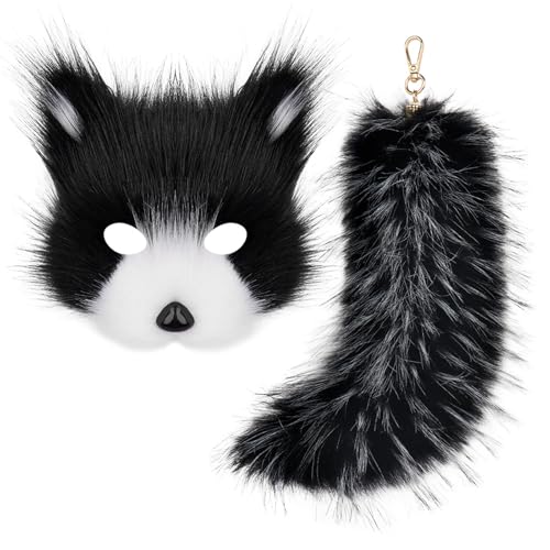 KMGDM Wolf Foxes Face Cover Kostüm mit Tierschwanz Schlüsselanhänger, Halloween Kostüm Dekoration für Kinder Erwachsene Halloween von KMGDM