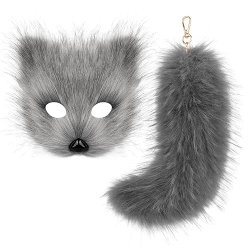 KMGDM Wolf Foxes Face Cover Kostüm mit Tierschwanz Schlüsselanhänger, Halloween Kostüm Dekoration für Kinder Erwachsene Halloween KMGDM Wolf Foxes Face Cover Kostüm mit Tierschwanz Schlüsselanhänger, Halloween Kostüm Dekoration für Kinder Erwachsene Halloween von KMGDM