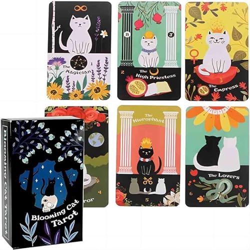 KMOCEPLY Luxus Papier Wahrsagungskarte Orakel Decks 78 klassische Tarotkarten Deck mit 12 Sternzeichen Karten Blühende Katze Tarotkartendecks Zukunft Erzählen Karten Spiel für Anfänger Experte Katze von KMOCEPLY