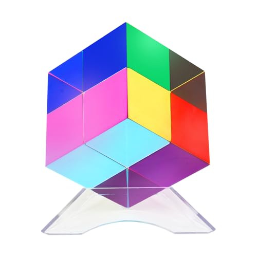 KMQRDZi CMY Farbwürfel mit Ständer, CMY Mischfarbwürfel, Acryl-Prisma, Dekorationen für Zuhause, Büro, wissenschaftliches Lernen, dekorative RGB-Dispersion, farbig (50 mm) von KMQRDZi