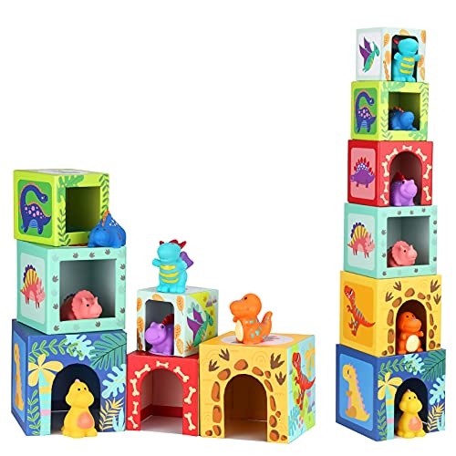 Baby Stapelwürfel und Stapelturm, Kinder Dinosaurier Montessori Spielzeug ab 1 2 3 Jahr, Geschenk , Kleinkinder Junge Mädchen von KMTJT