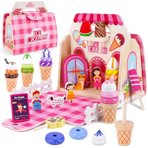 Eisdiele Kinder Holz ab 3 Jahre | EIS Spielzeug für Kinder | Eisdiele für Rollenspiele mit Einkaufsladen | Kinderküche Kaufläden & Zubehör Holzspielzeug Geschenk für Jungen Mädchen Eisdiele Kinder Holz ab 3 Jahre | EIS Spielzeug für Kinder | Eisdiele für Rollenspiele mit Einkaufsladen | Kinderküche Kaufläden & Zubehör Holzspielzeug Geschenk für Jungen Mädchen von KMTJT