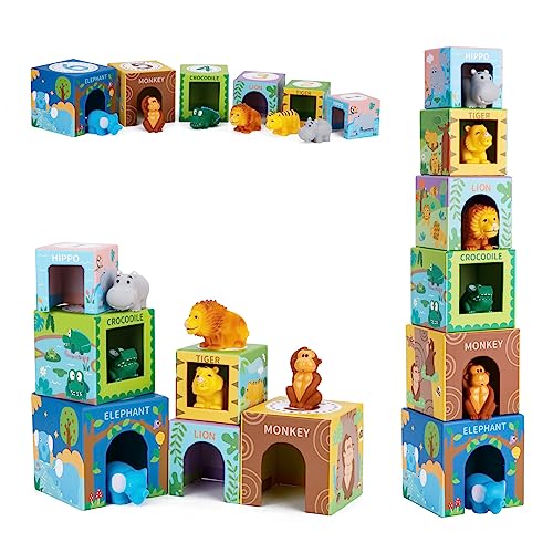 KMTJT Baby Stapelturm und Stapelwürfel ab 1 Jahr, Tier Montessori Spielzeug ab 1 2 3 Jahr, Geschenk für 1 2 3 Jahre Kleinkinder Junge Mädchen, BPA-frei, Turm mit Niedlichen Tiermotiven KMTJT Baby Stapelturm und Stapelwürfel ab 1 Jahr, Tier Montessori Spielzeug ab 1 2 3 Jahr, Geschenk für 1 2 3 Jahre Kleinkinder Junge Mädchen, BPA-frei, Turm mit Niedlichen Tiermotiven von KMTJT