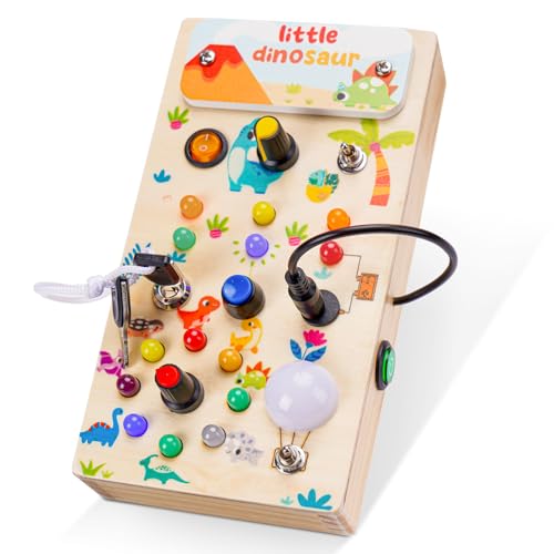 KMTJT Montessori Busy Board | Montessori Spielzeug ab 1 Jahr | Holzspielzeug mit 9 Schalter 15 LED-Leuchten | Sensorisches Lernspielzeug für Babys Kleinkinder Mädchen Jungen ab 1 2 3 4 Jahre von KMTJT