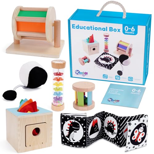 Montessori Spielzeug ab 0-6 Monate | Lernbox Holzspielzeug für Babys Kleinkinder Neugeborene Spielzeug ab 1 jahr | Geschenke zum 1. Geburtstag für Jungen Mädchen im Alter von 0, 6, 12, 18 Monaten von KMTJT