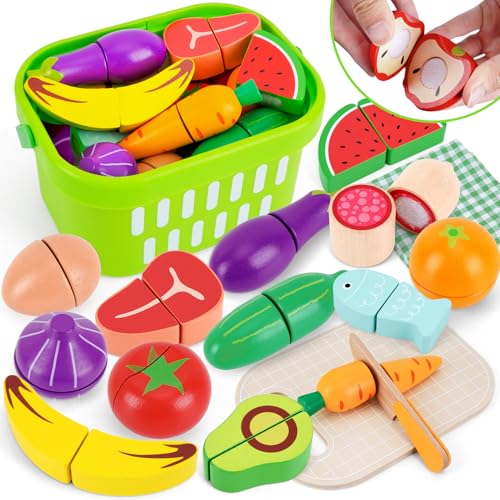 Kinderküche Zubehör Holz ab 1 Jahr | Montessori Spielzeug ab 1 2 3 Jahr | Obst Lebensmittel Holzspielzeug Spielküche Zubehör mit Klett | Küchenzubehör Kinder Holz Geschenk für Jungen Mädchen Kinderküche Zubehör Holz ab 1 Jahr | Montessori Spielzeug ab 1 2 3 Jahr | Obst Lebensmittel Holzspielzeug Spielküche Zubehör mit Klett | Küchenzubehör Kinder Holz Geschenk für Jungen Mädchen von KMTJT