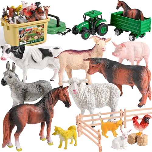 KNASON Bauernhof Spielzeug,23 Stück Bauernhoftiere Set mit Realistischen Tiere Figuren,Traktor Spielzeug und Zaun Montieren,Pädagogische Bauernhof Spielsets Geschenk für Kinder Kleinkind ab 3 Jahre KNASON Bauernhof Spielzeug,23 Stück Bauernhoftiere Set mit Realistischen Tiere Figuren,Traktor Spielzeug und Zaun Montieren,Pädagogische Bauernhof Spielsets Geschenk für Kinder Kleinkind ab 3 Jahre von KNASON