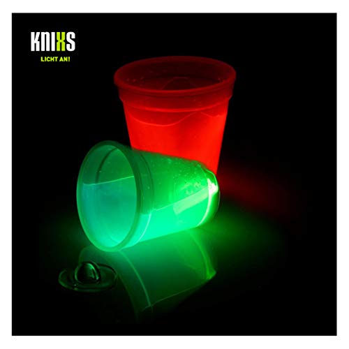 KNIXS 2er Set - Knicklicht Würfel-Becher/Becher 250ml im 2-Farb-Mix (rot und grün) Leuchtend für Spiele, Party, Silvester, Festival oder als Dekoration - ohne Spielwürfel von KNIXS