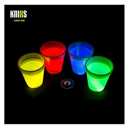 KNIXS 4er Set - Knicklicht Würfel-Becher/Becher 250ml im 4-Farb-Mix (rot, gelb, grün, blau) Leuchtend für Spiele, Party, Festival oder als Dekoration - ohne Spielwürfel von KNIXS