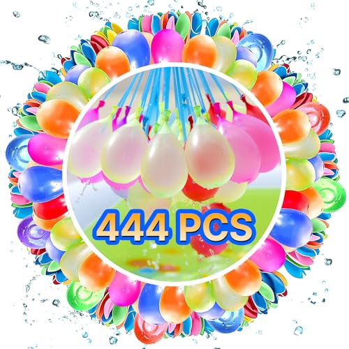 KNJOMZIE 444 Stück Wasserbomben Selbstschließend Wiederverwendbar, Wasserballons Bunt Set mit 4 Wasserhahn Anschluss, 60 Sekunden Schnellfüller, Magnetische Wasserbomben für Kinder Poolparty Outdoor von KNJOMZIE