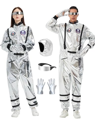 Astronauten Kostüm Herren, Silber Astronaut Costume Damen Spaceman Kostüm,Brille, Mütze, Handschuhe für Faschings Astronauten Kostüm Herren, Silber Astronaut Costume Damen Spaceman Kostüm,Brille, Mütze, Handschuhe für Faschings von KNMBTR