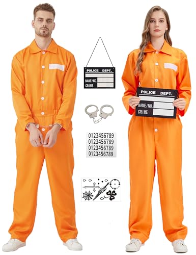 Häftling Kostüm Herren Damen Sträfling Kostüm Orange Overall Halloween Prisoner Costume Gefangener Kostüm Erwachsener Gefängnis Jumpsuit Knast Outfit Häftling Kostüm Herren Damen Sträfling Kostüm Orange Overall Halloween Prisoner Costume Gefangener Kostüm Erwachsener Gefängnis Jumpsuit Knast Outfit von KNMBTR