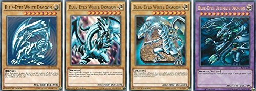 KNMI Yu-Gi-Oh! Kartenset Blue-Eyes Fusion - 1x Blauäugiger Ultimativer Drache + 3X Blauäugiger W. Drache (Verschiedene Artworks) von KNMI