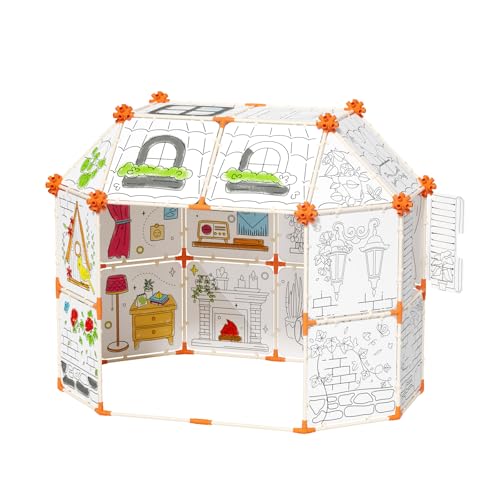 Interaktive Kinder kritzeln Zelt, dekorieren und Personalisieren eine Pappe Fort, 328 Stück Buildable Kinder Spielen Zelt, 120 * 85 * 98, für 3 + Jahre alt Jungen und Mädchen STEM Gebäude von KOALA DIARY