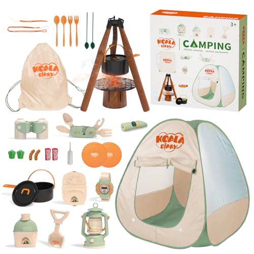 KOALA DIARY Kinder-Camping-Set – ein Abenteuer-Set für drinnen und draußen, mit Zelt, Öllampe, Herd und mehr. Perfekt für Kinder ab 3 Jahren von KOALA DIARY