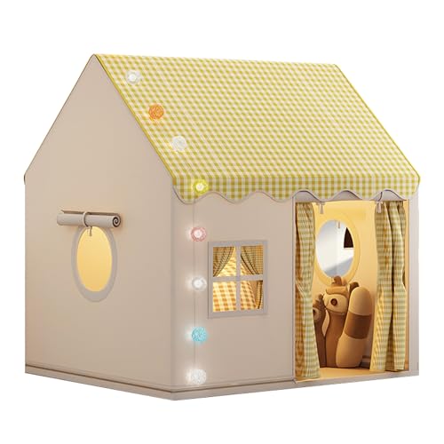 KOAVAE Kinderspielzelt Spielzelt für Kinder, LED-Lichtern, Kinderspielhaus, Prinzessin Zelt mit Fenstern, Mädchen & Jungen ab 3 Jahre, Kinderzimmer Dekor, Spielzelt für Drinnen (Gelb) von KOAVAE