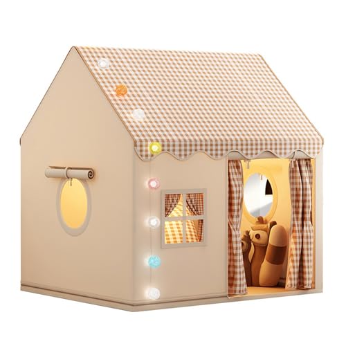 KOAVAE Kinderspielzelt Spielzelt für Kinder, LED-Lichtern, Kinderspielhaus, Prinzessin Zelt mit Fenstern, Mädchen & Jungen ab 3 Jahre, Kinderzimmer Dekor, Spielzelt für Drinnen (Khaki) von KOAVAE