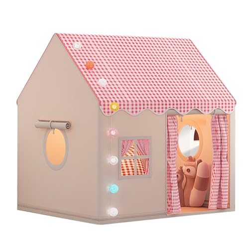 KOAVAE Kinderspielzelt Spielzelt für Kinder, LED-Lichtern, Kinderspielhaus, Prinzessin Zelt mit Fenstern, Mädchen & Jungen ab 3 Jahre, Kinderzimmer Dekor, Spielzelt für Drinnen (Rosa) von KOAVAE